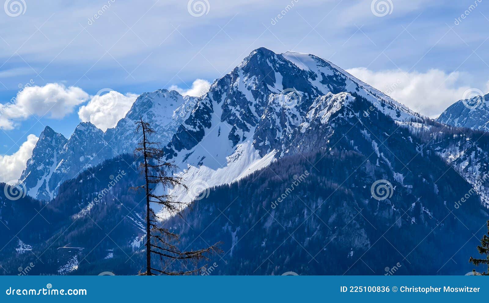 matschacher gupf - a panoramic view on high alpine chains in austria, partially covered with snow. early spring in the mountains