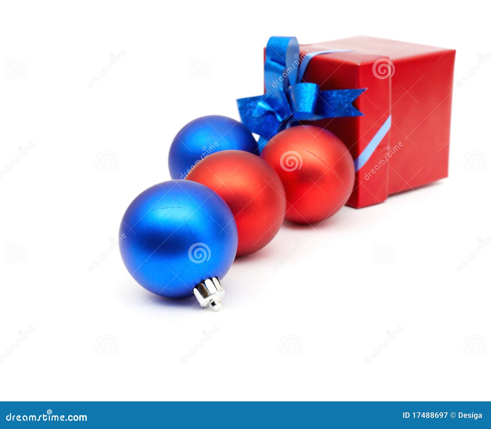 matt christmas balls and red gift box