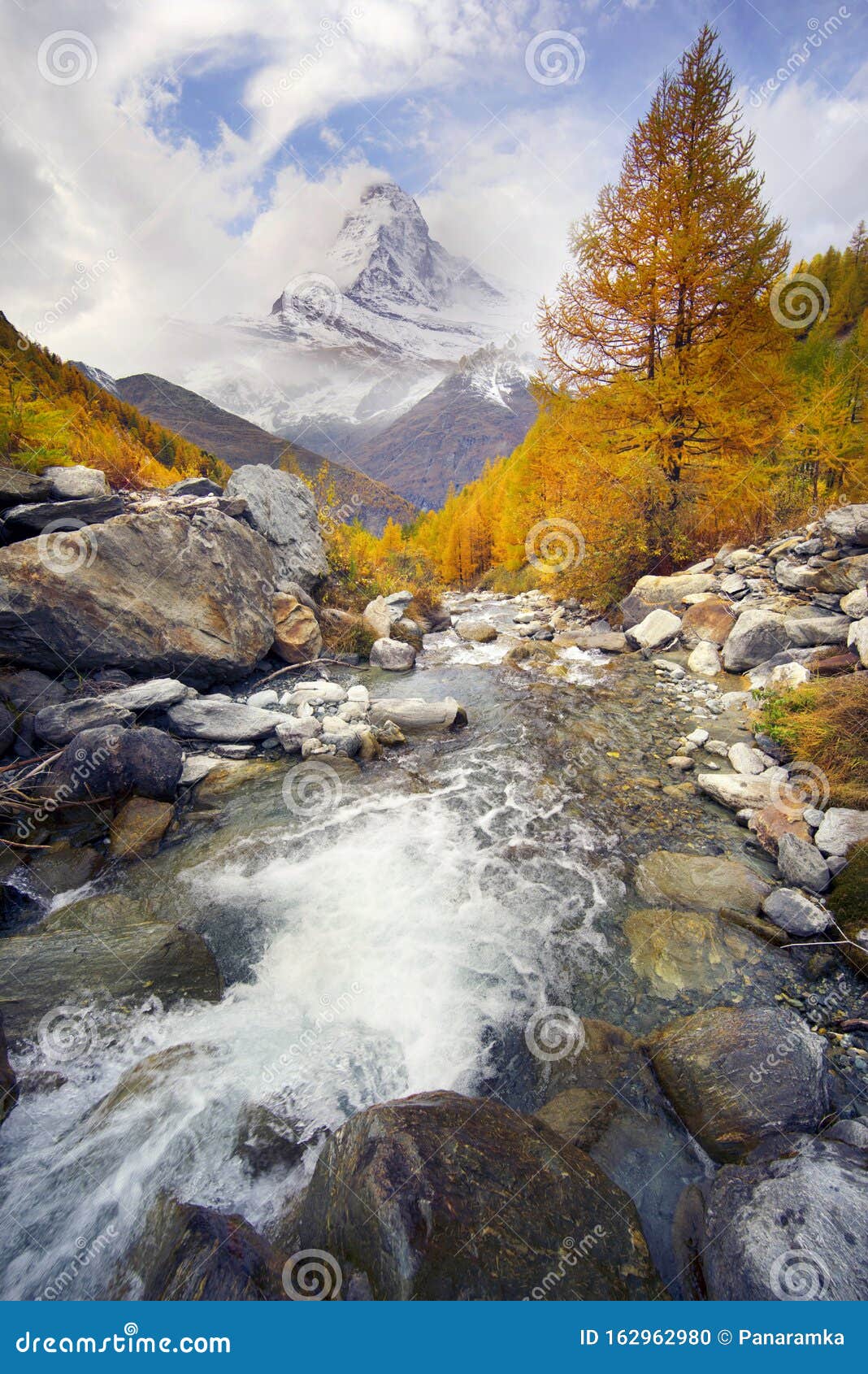 Matterhorn Over A Mountain Stream In Autumn Stock Photo Image Of