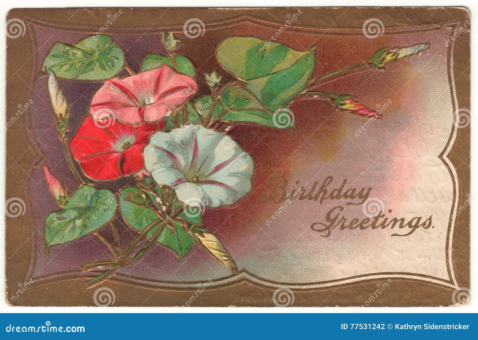 Mattina Glory Vintage Postcard Di Saluti Di Compleanno Illustrazione Di Stock Illustrazione Di Mazzo Glory