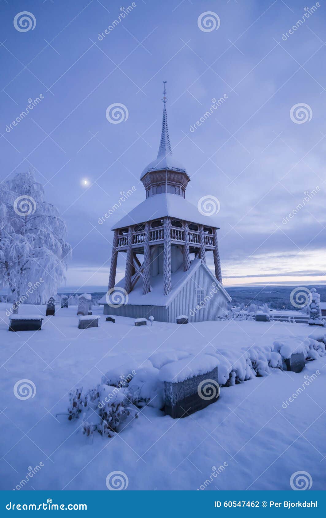 mattmar church belltower vinter evening