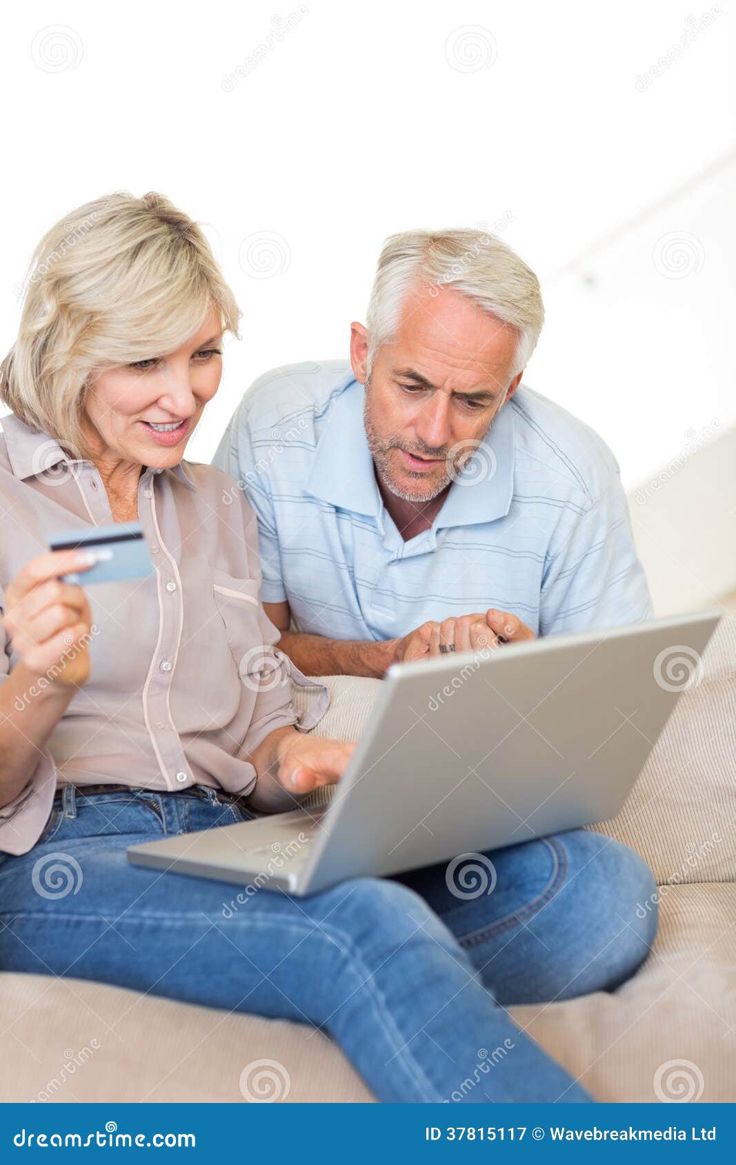 Mature Couple Doing Online Shopping at Home Stock Image - Image of ...
