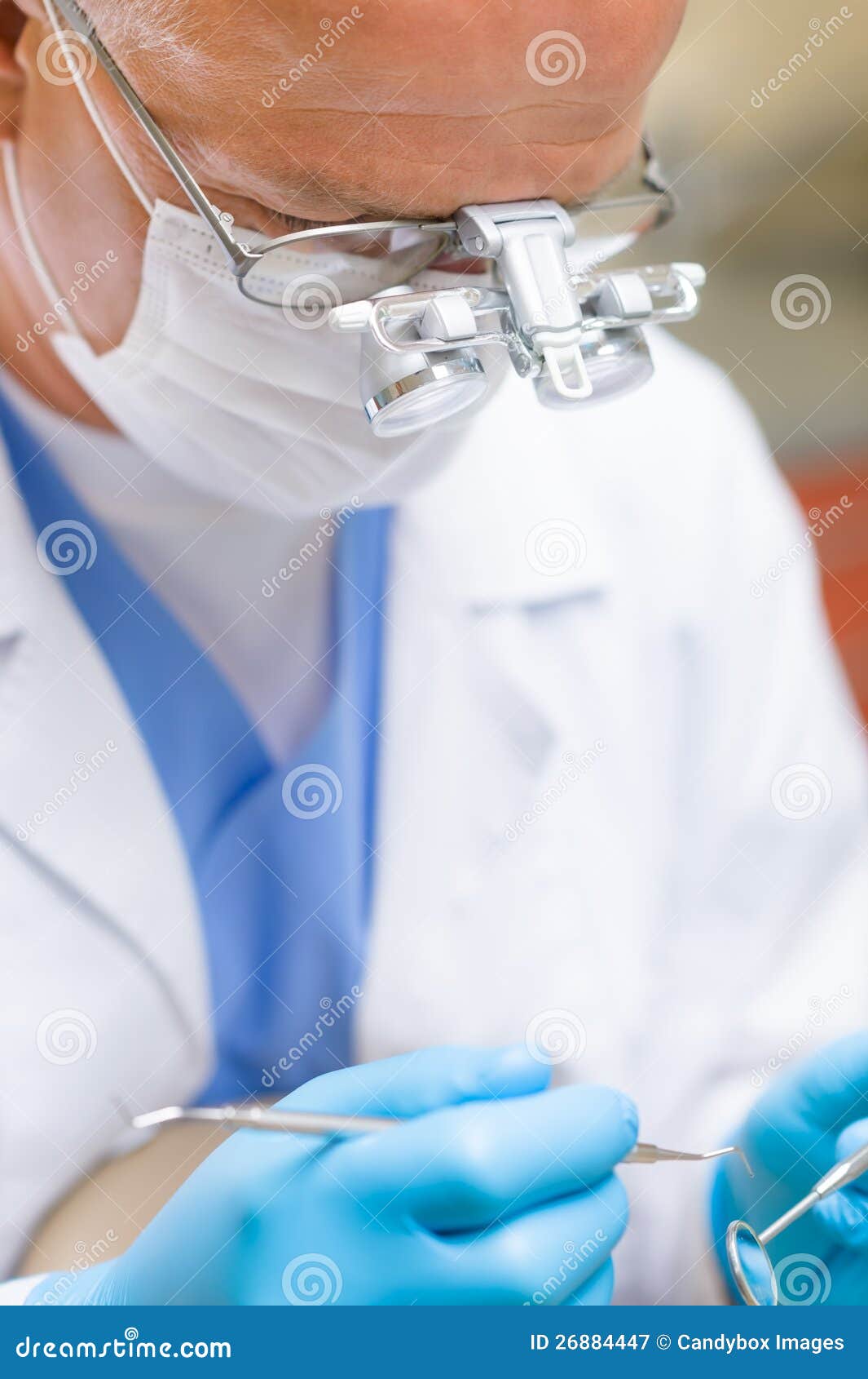 Mature Dentist Surgeon Hold Dental Tools Stock Image Image of
