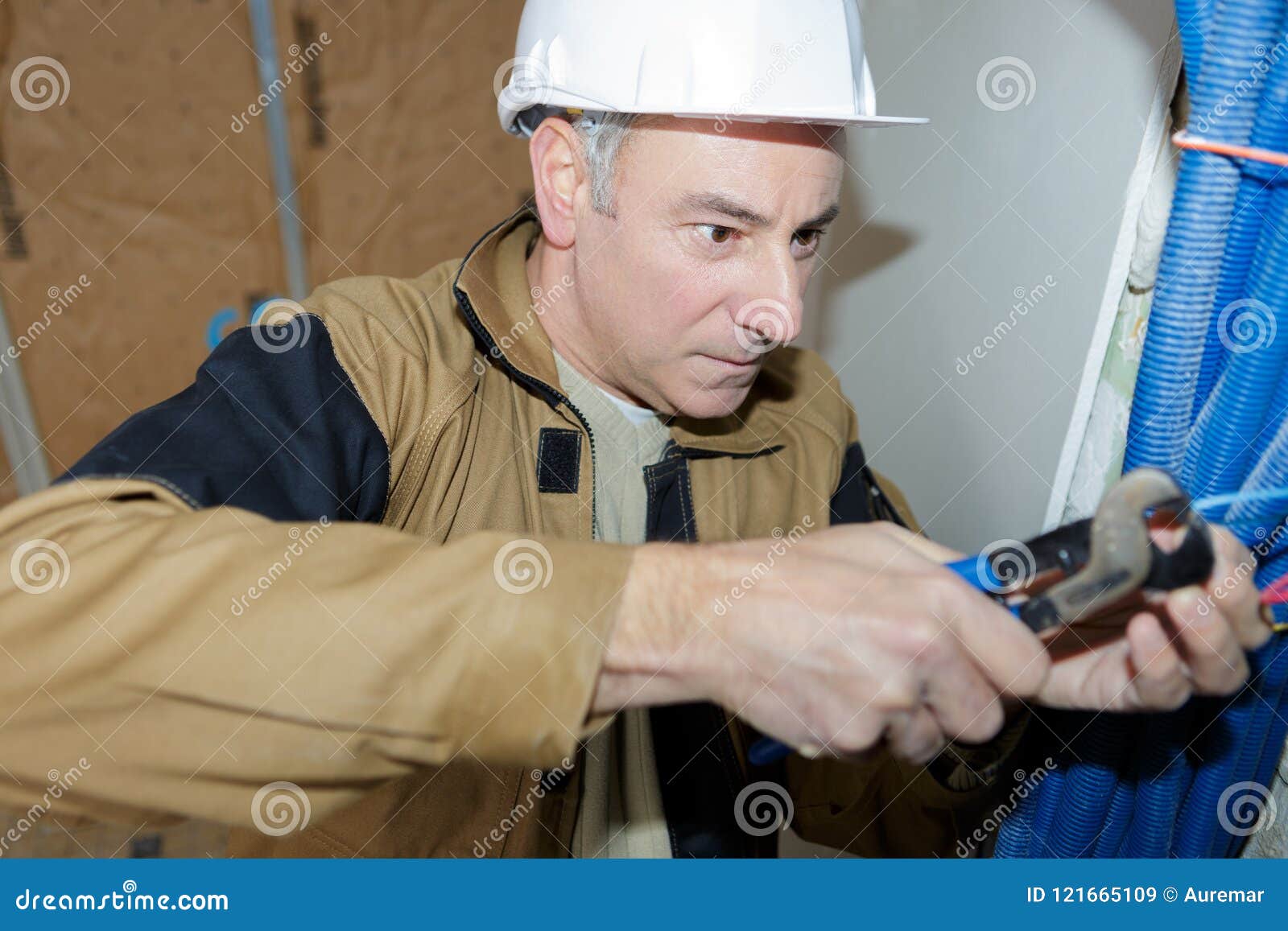 Mature Electrician Man Working Stock Image Image of industry, service