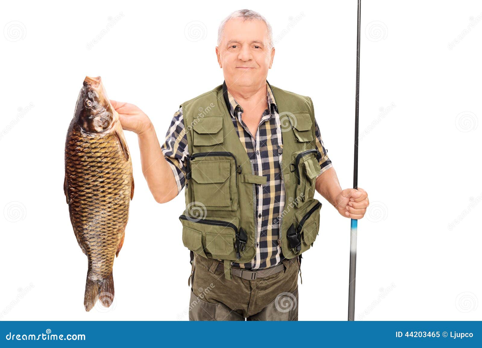 Mature Fisherman Holding Big Fish and Fishing Rod Stock Image - Image of  carp, happy: 44203465