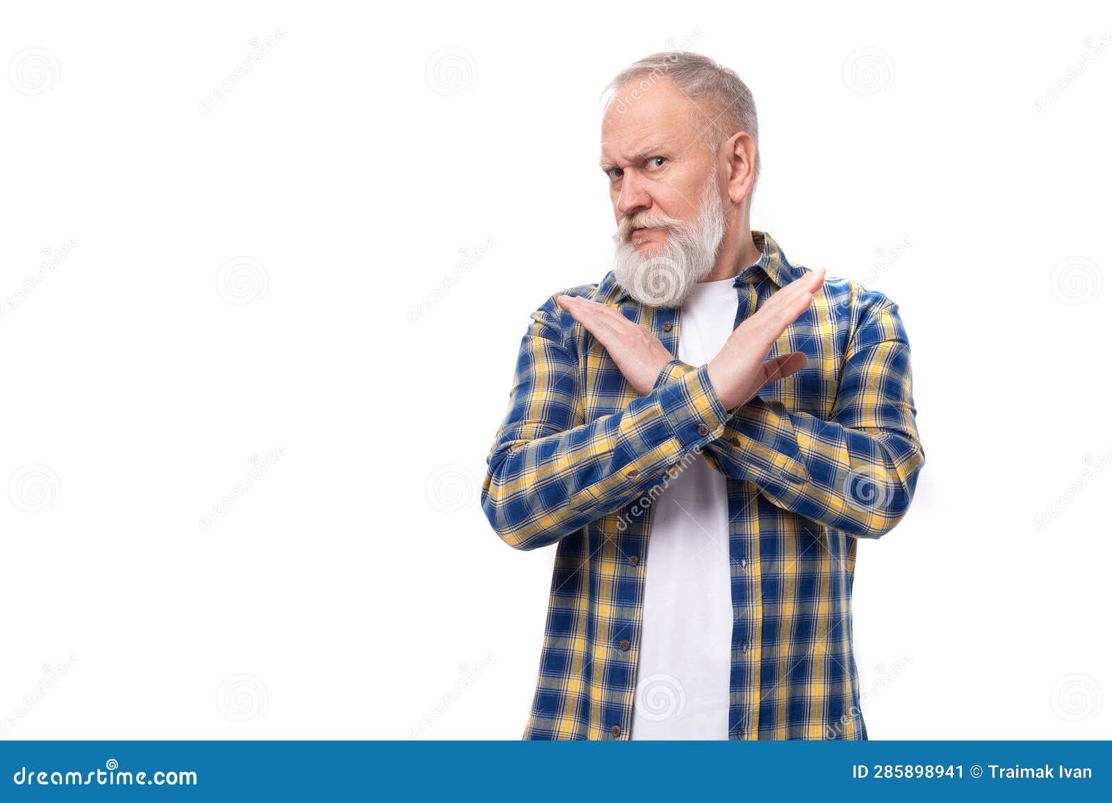 Mature Gray-haired Retired Man with Mustache and Beard with Crossed ...