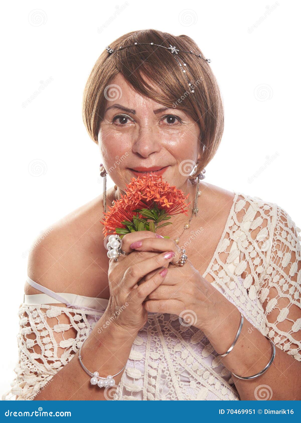 Mature lady with flowers stock image. Image of flower 70469951