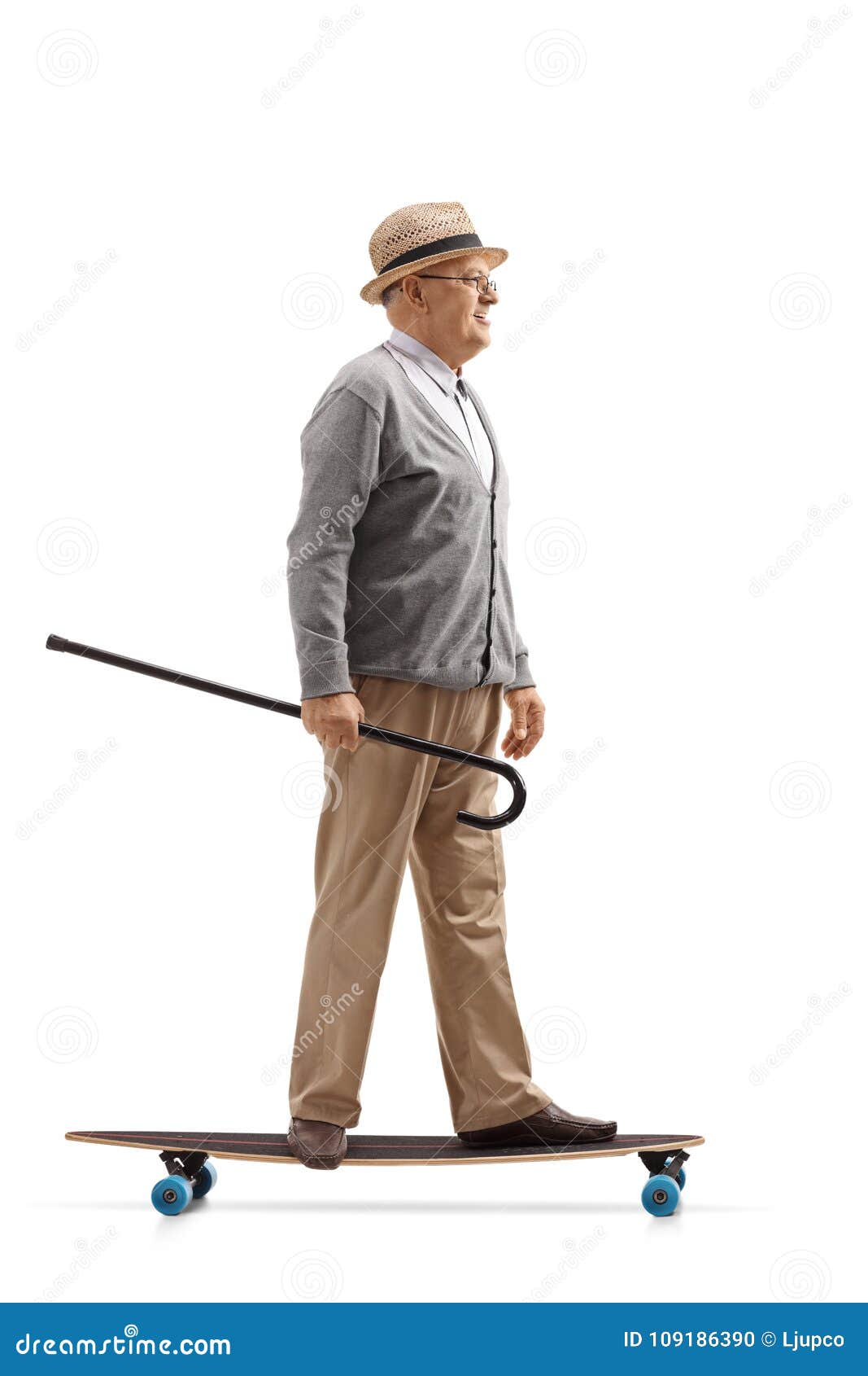 Mature Man with a Cane Riding a Longboard Stock Photo - Image of ...