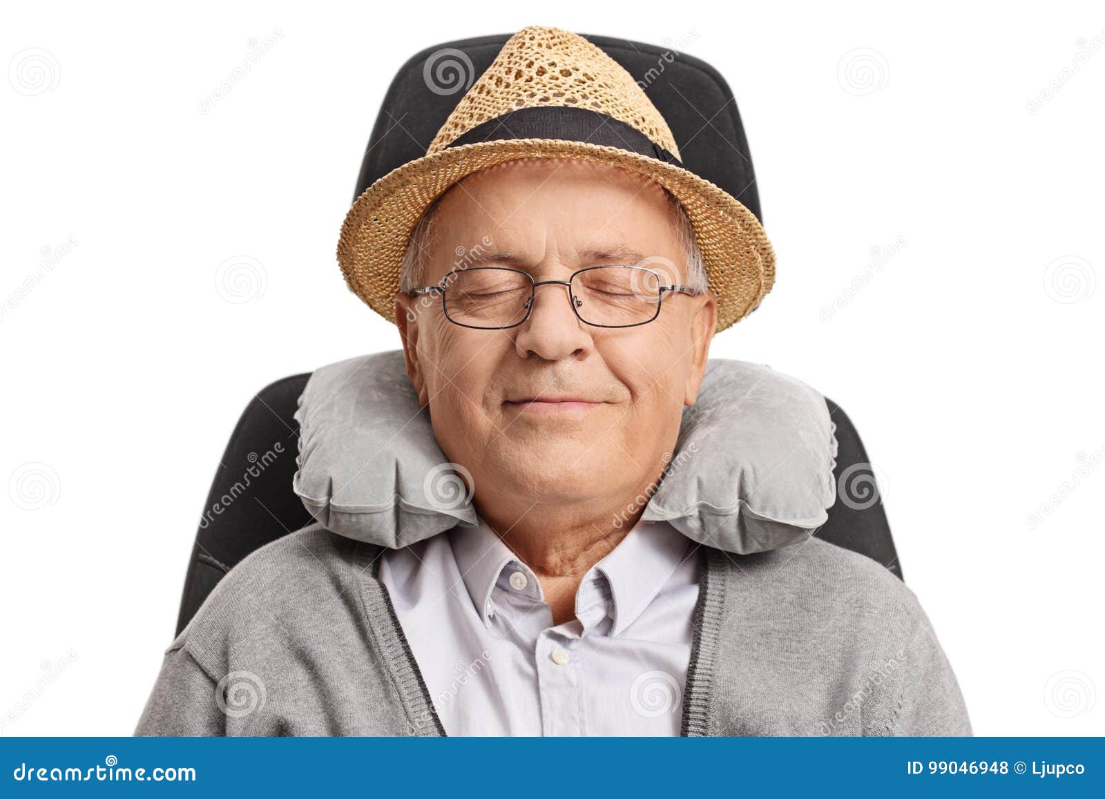 Mature Man with a Neck Pillow Sleeping Stock Photo Image of caucasian