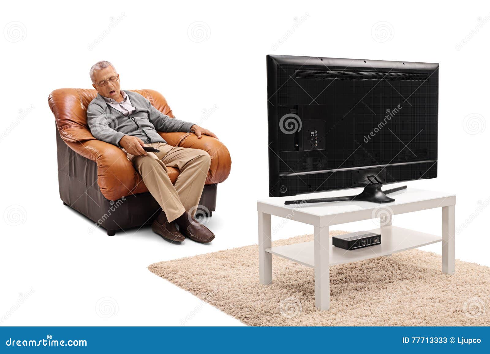 Mature Man Sleeping in Front of the TV Stock Image - Image of exhausted,  gentleman: 77713333