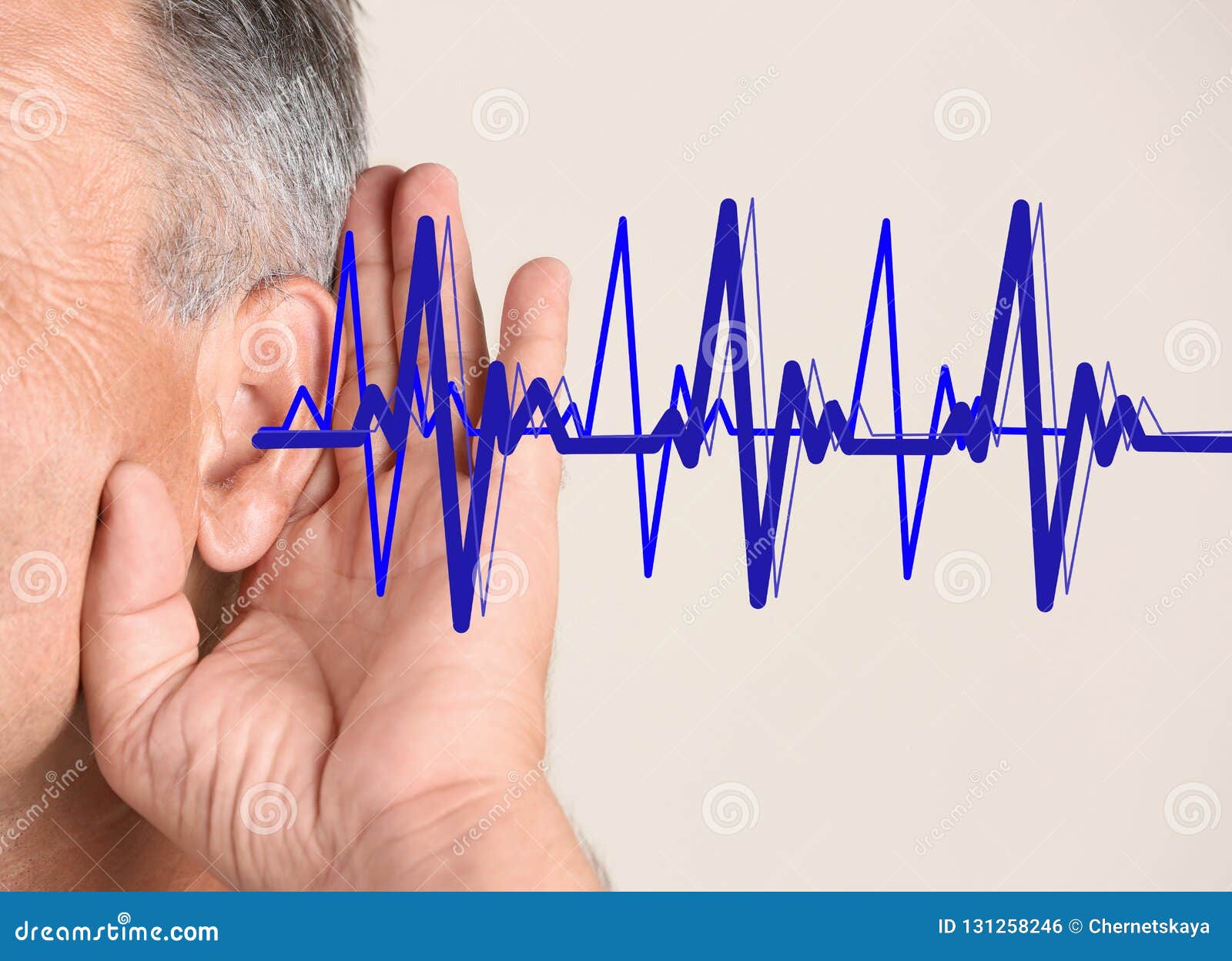 mature man with symptom of hearing loss