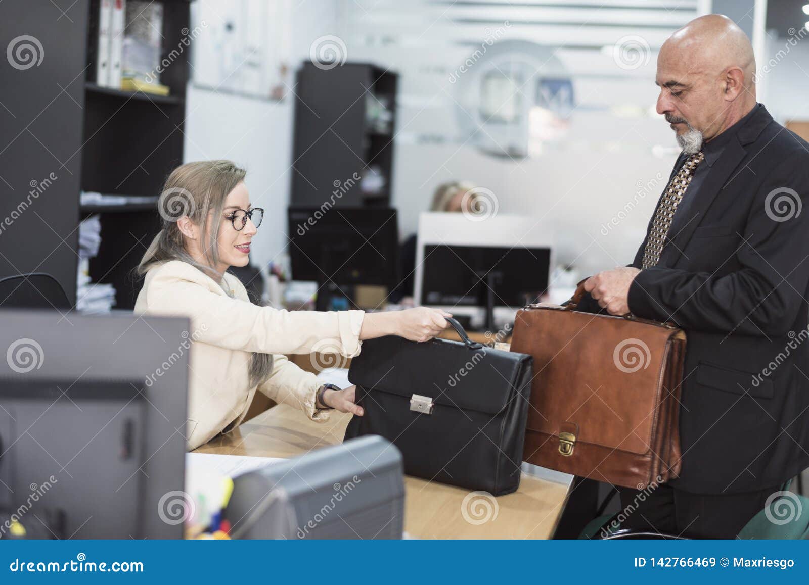 Mature Man and Young Woman with Briefcases Stock Image picture