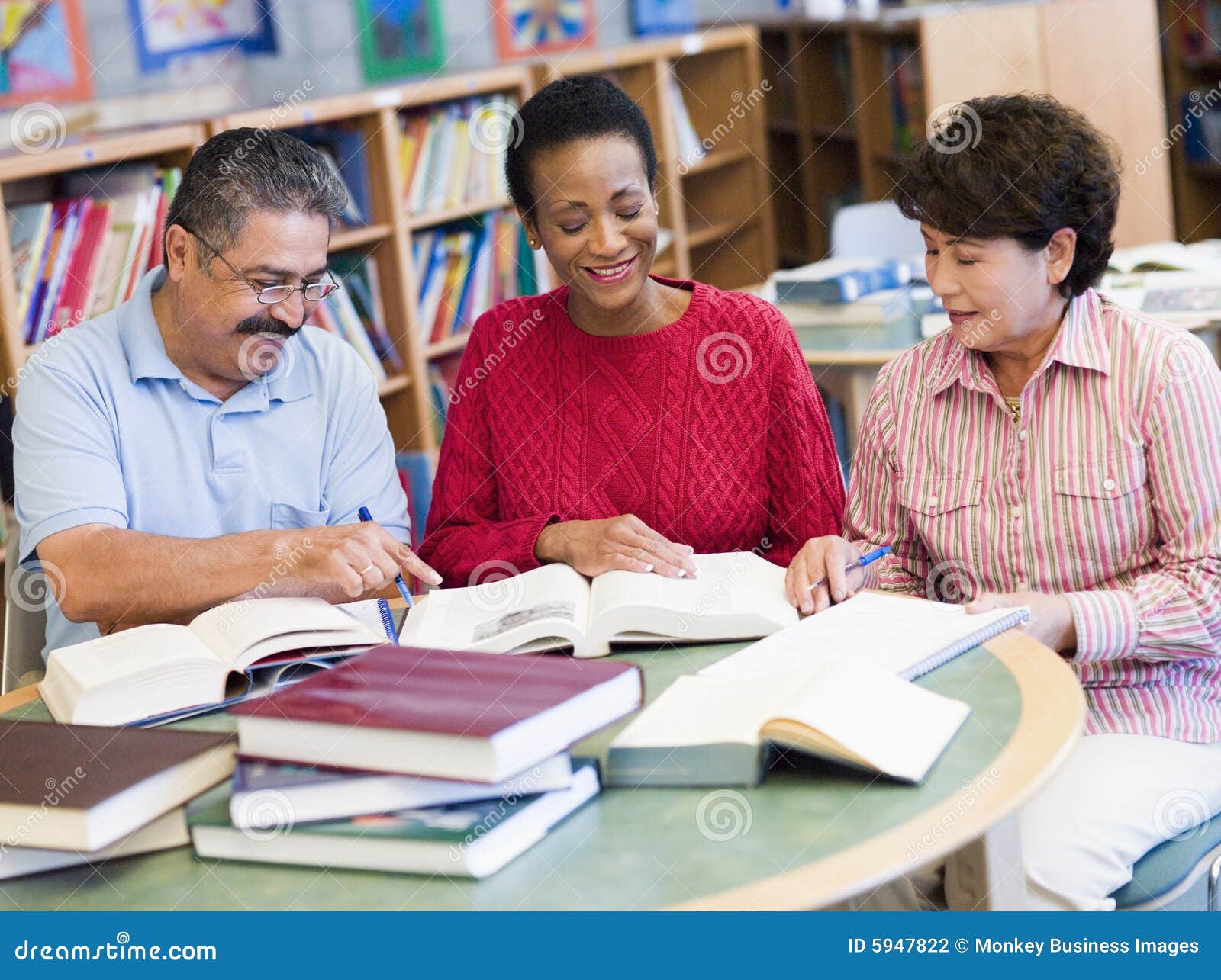 mature students studying in library