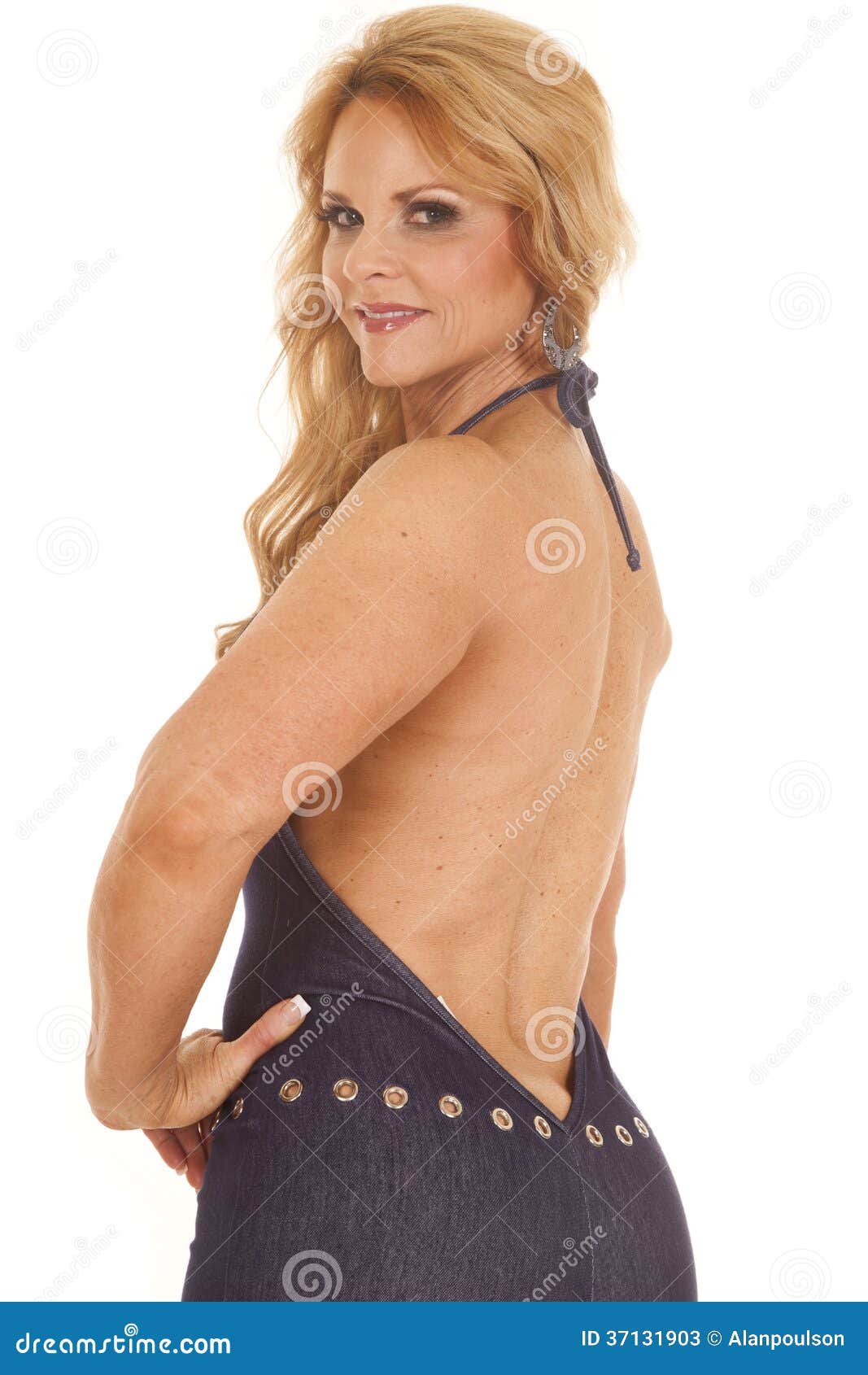 Mature Woman Backless Shirt Looking Stock Image