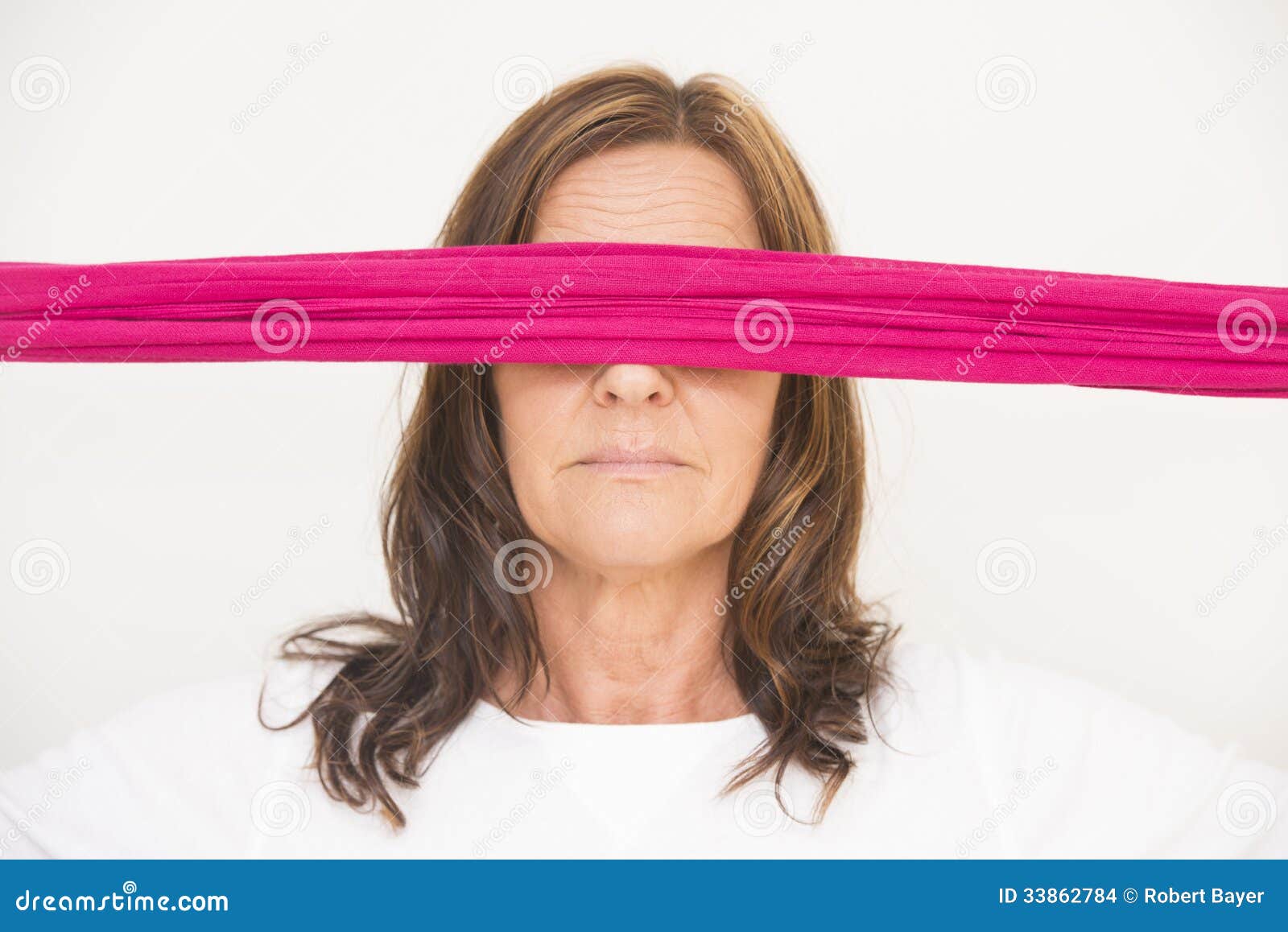 Portrait Young Woman Blindfolded Isolated White Background Stock Photo -  Image of eyesight, beautiful: 51374940