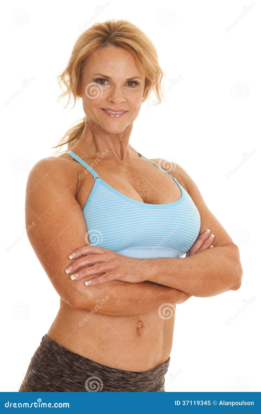 Mature Woman Blue Bra Arms Folded Stock Image - Image of lifestyle