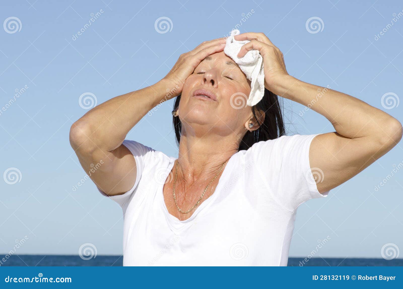 Mature Woman Exhausted Stress Sweating Stock Image Image of