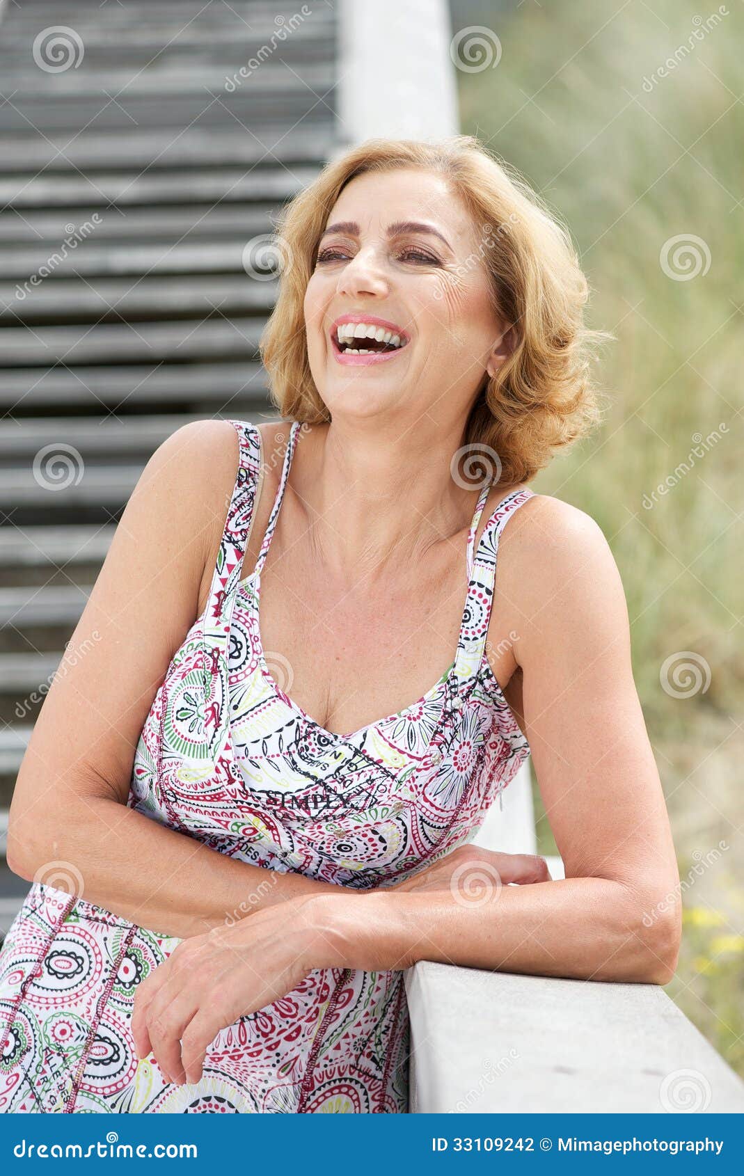 Mature Woman Laughing Outdoors Stock Photo Image of model, nature