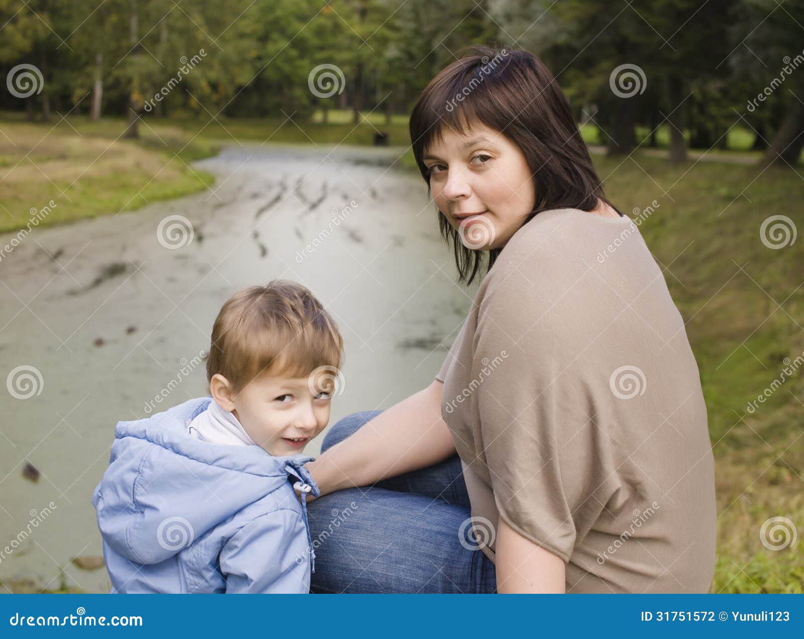 Mature Woman With Little Boy Outside Stock Photogr