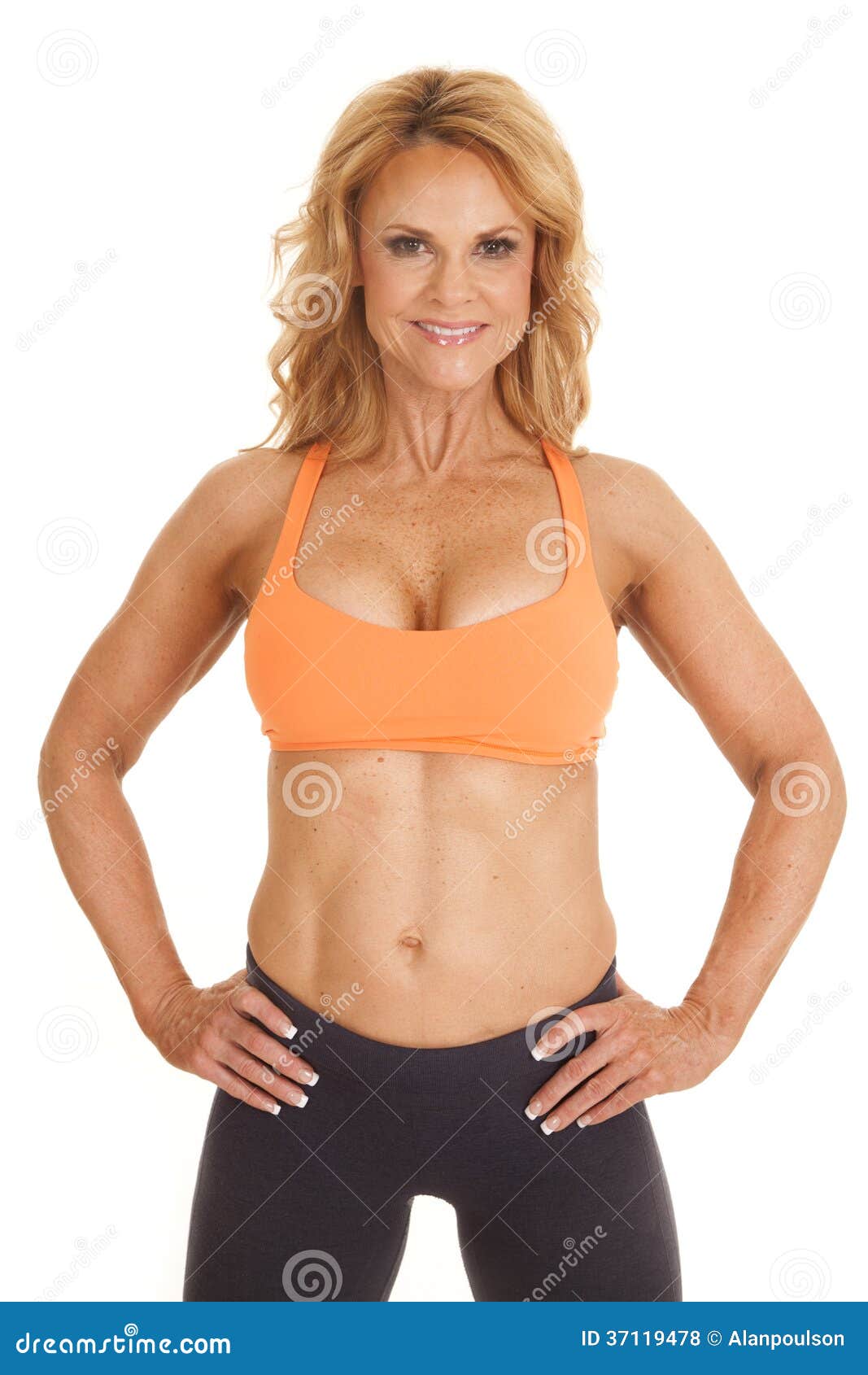 Mature Woman Orange Bra Stand Hands Hips Stock Photo - Image of attractive,  confident: 37119478