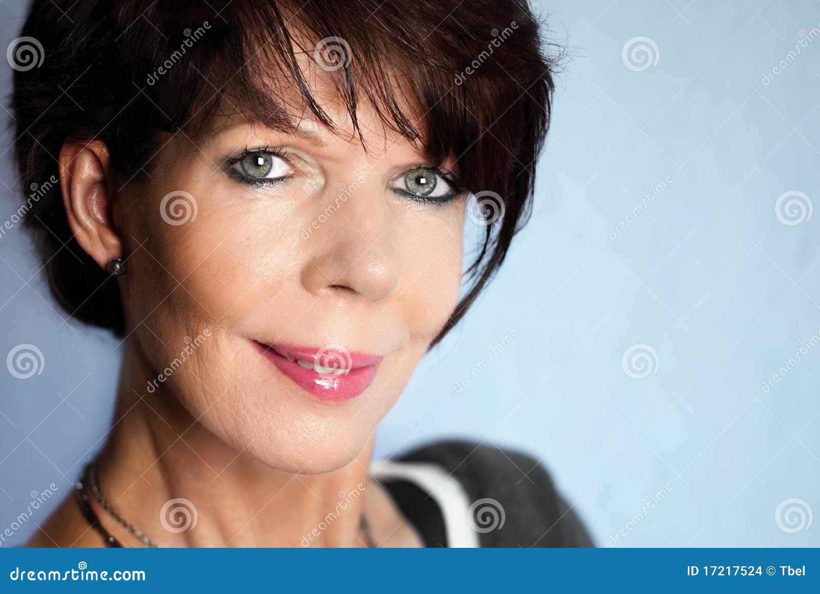 Mature Woman Portrait with Short Hair Stock Photo Image of looking