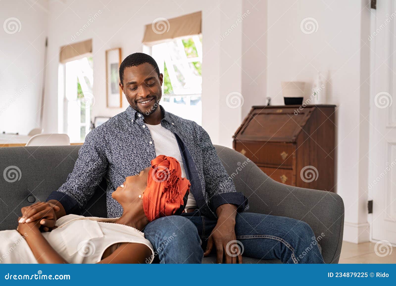 Mature Woman Relaxing On Husband`s Lap At Home Stock Image Image Of Comfortable Love 234879225
