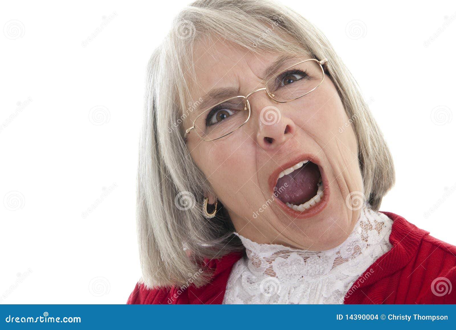 Shouting, headache and elderly woman in bed with insomnia, vertigo or  menopause in her home. Scream Stock Photo by YuriArcursPeopleimages