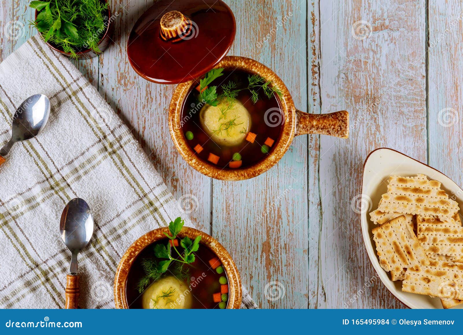 Matzo Ball Soup in Ceramic Bowls with Lid Stock Photo Image of