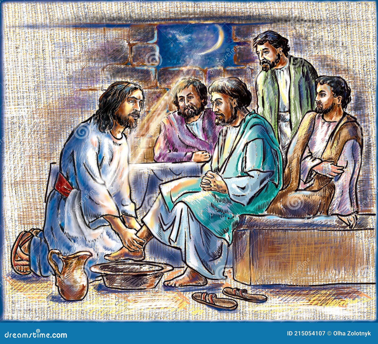 Maundy Thursday. Thursday Color Illustration with Jesus and the 12 ...