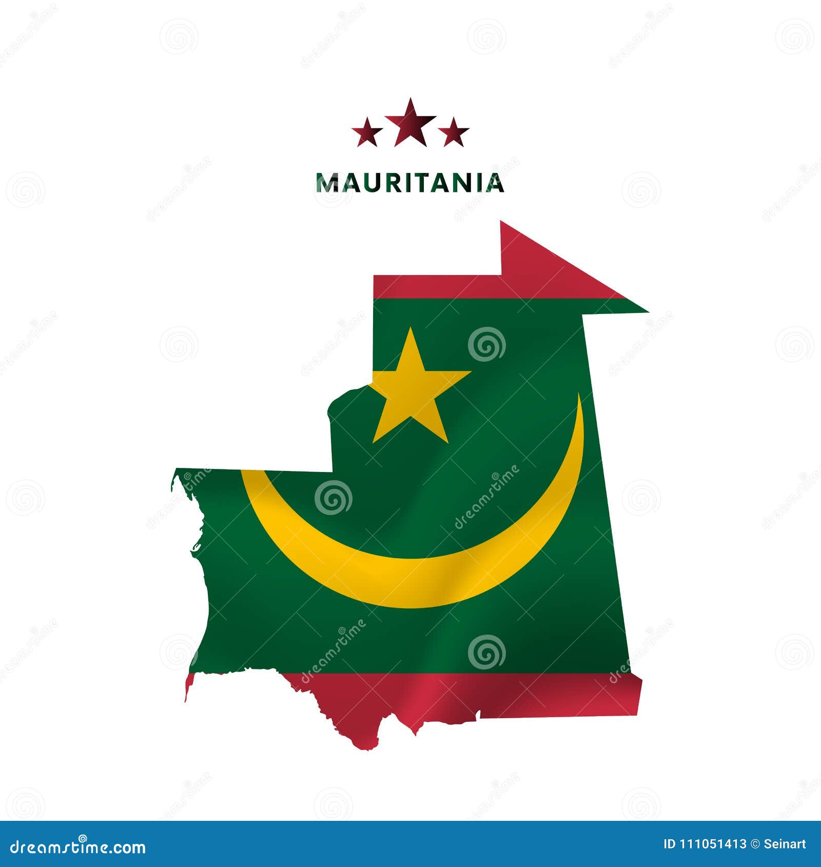 Mauritania Map With Waving Flag Vector Illustration Stock