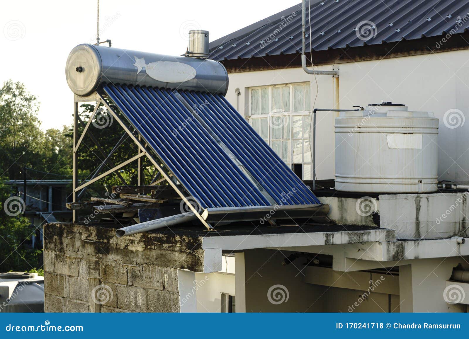 Solar Panel And Water Cistern Editorial Stock Photo Image of alternative, energy 170241718