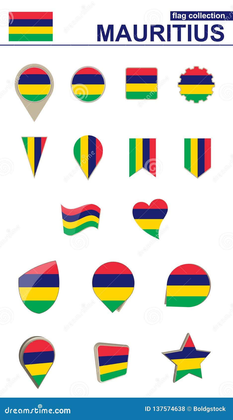 Download Mauritius Flag Collection. Big Set For Design Stock Vector ...