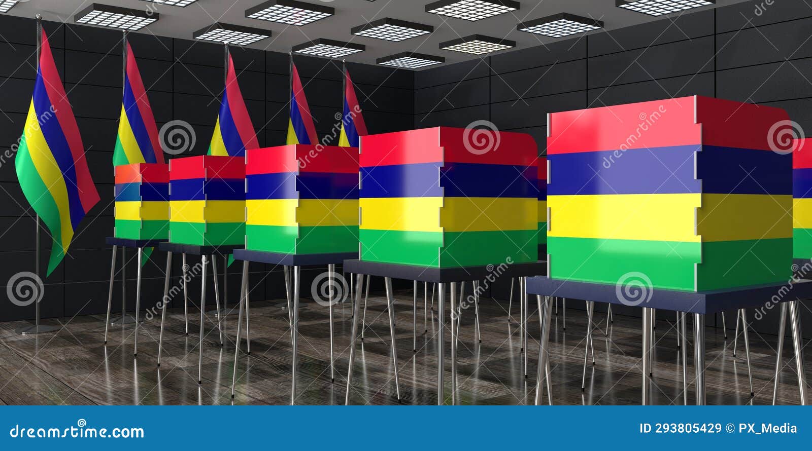 Mauritius Voting Booths and Flags Election Concept Stock