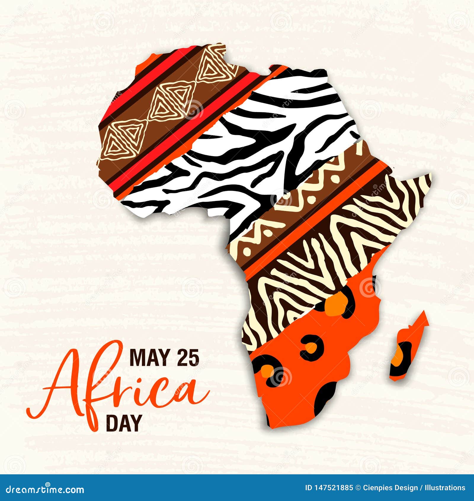 may 25 africa day card of animal print map