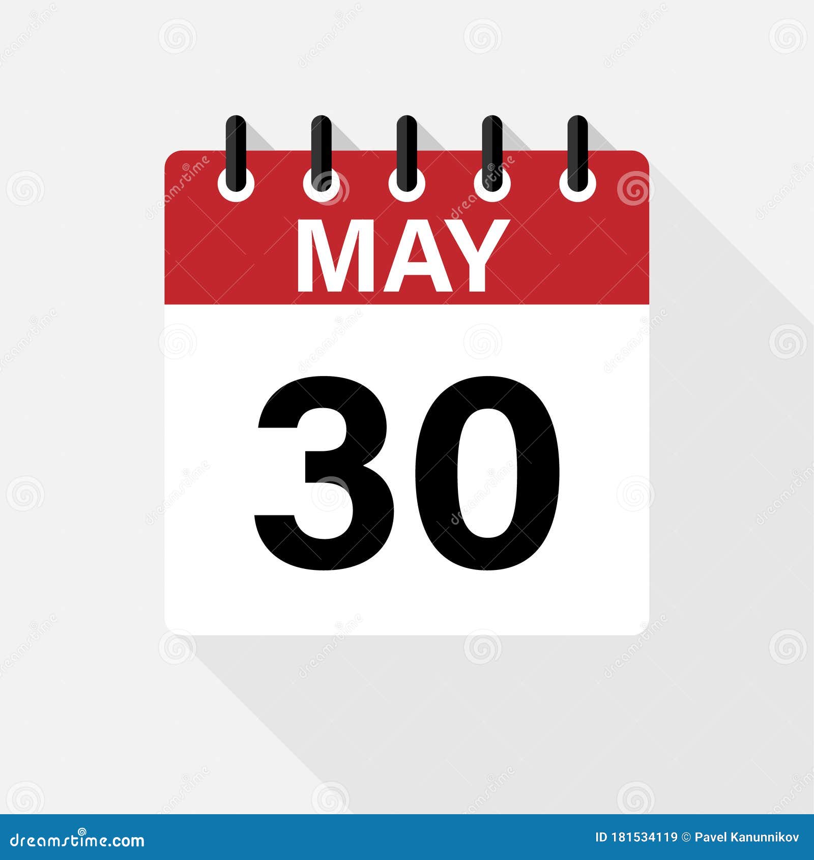 May Calendar Icon. Calendar Icon with Shadow. Flat Style Stock