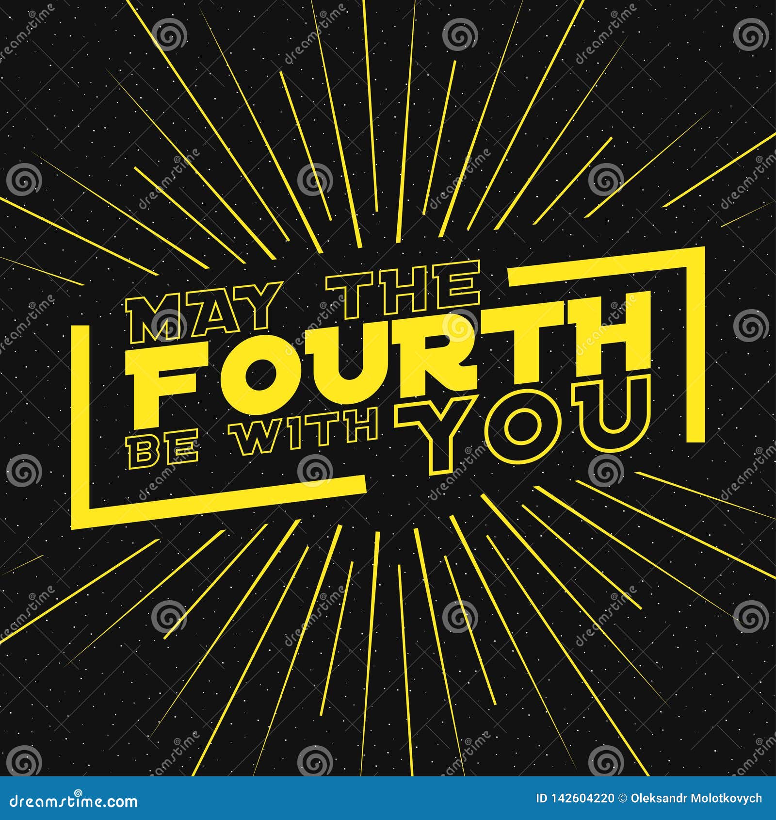 may the fourth be with you lettering with rays of burst on starry background.  for star wars day. .