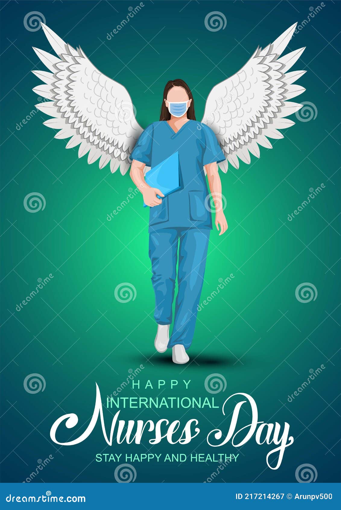 Nurse hold love icon when international nurses day on globe background.  Flat vector illustration isolated. vector de Stock