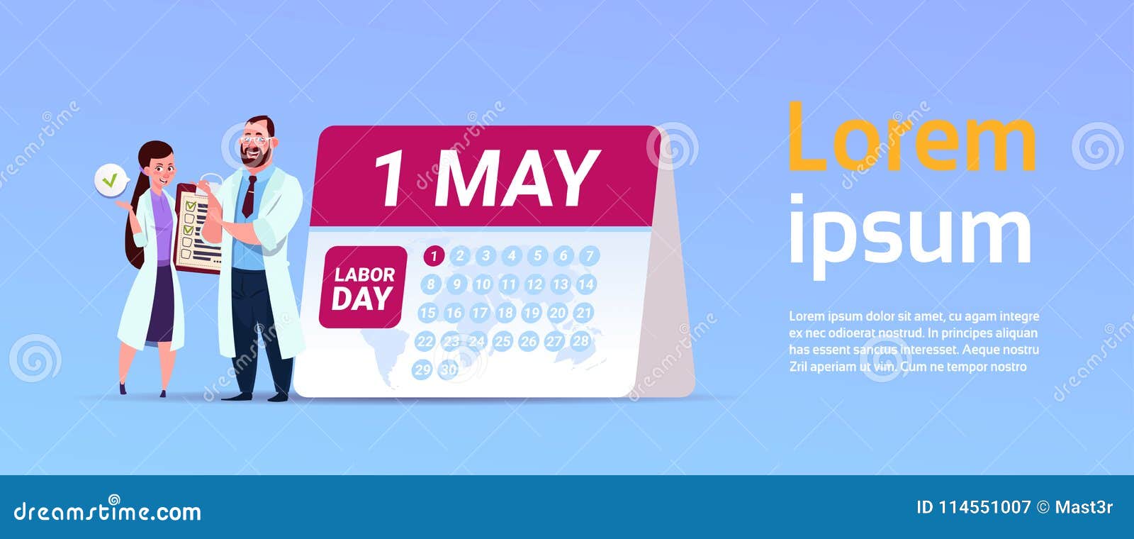 1 May International Labor Day Holiday Banner with Doctors Standing Over 1 May International Labor Day Holiday Banner with Doctors Standing Over