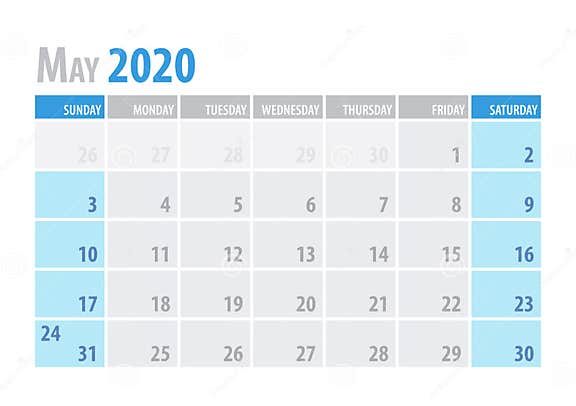 May Kalender-Planer 2020 in Der Einfachen Art Der Sauberen Minimalen 