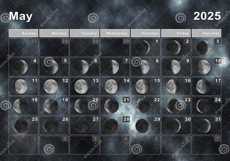 May 2025 Lunar Calendar, Moon Cycles Stock Illustration Illustration