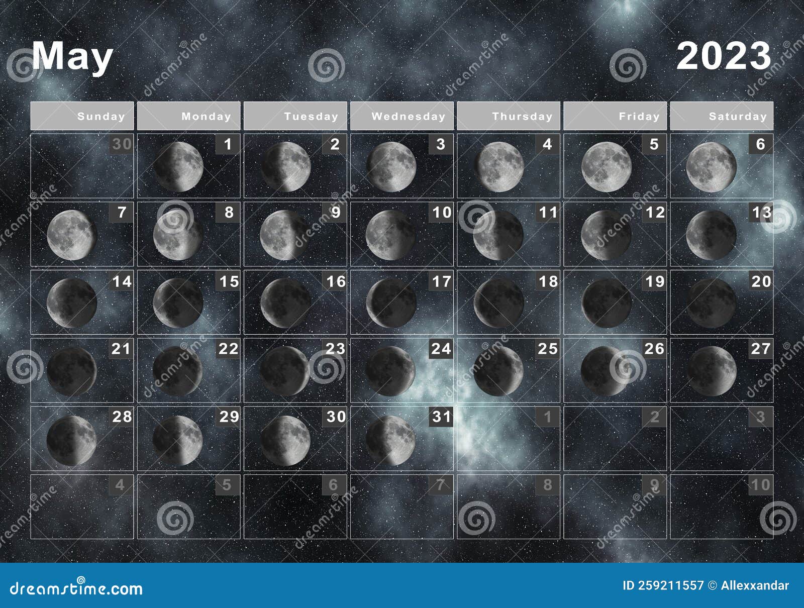 May 2023 Lunar Calendar, Moon Cycles Stock Image - Image of galaxy ...