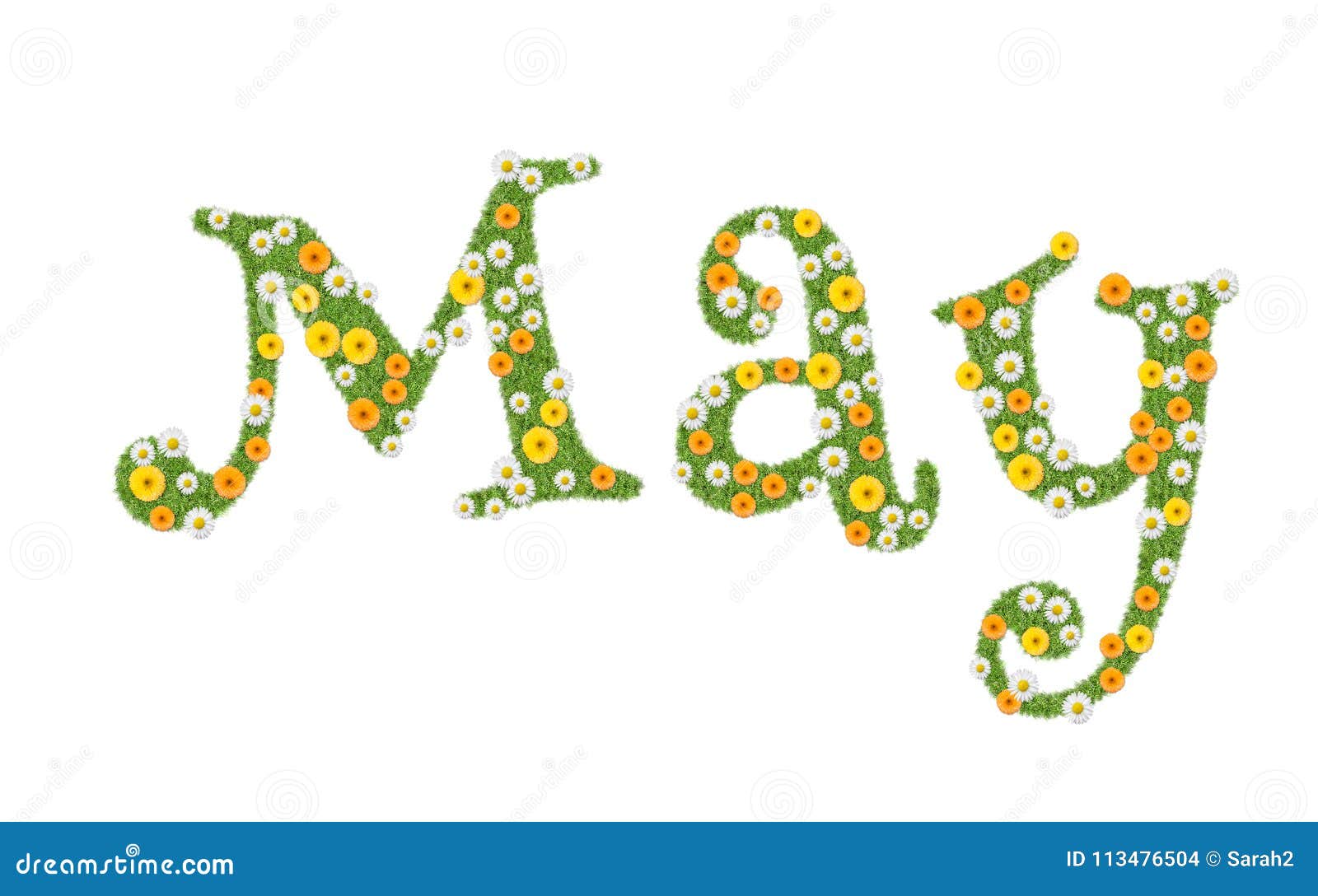 May, Month Name Written in Flowers, Marigolds and Daisies. Text ...