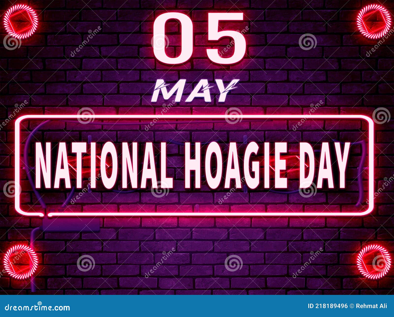 05 May, National Hoagie Day. Neon Text Effect on Bricks Background
