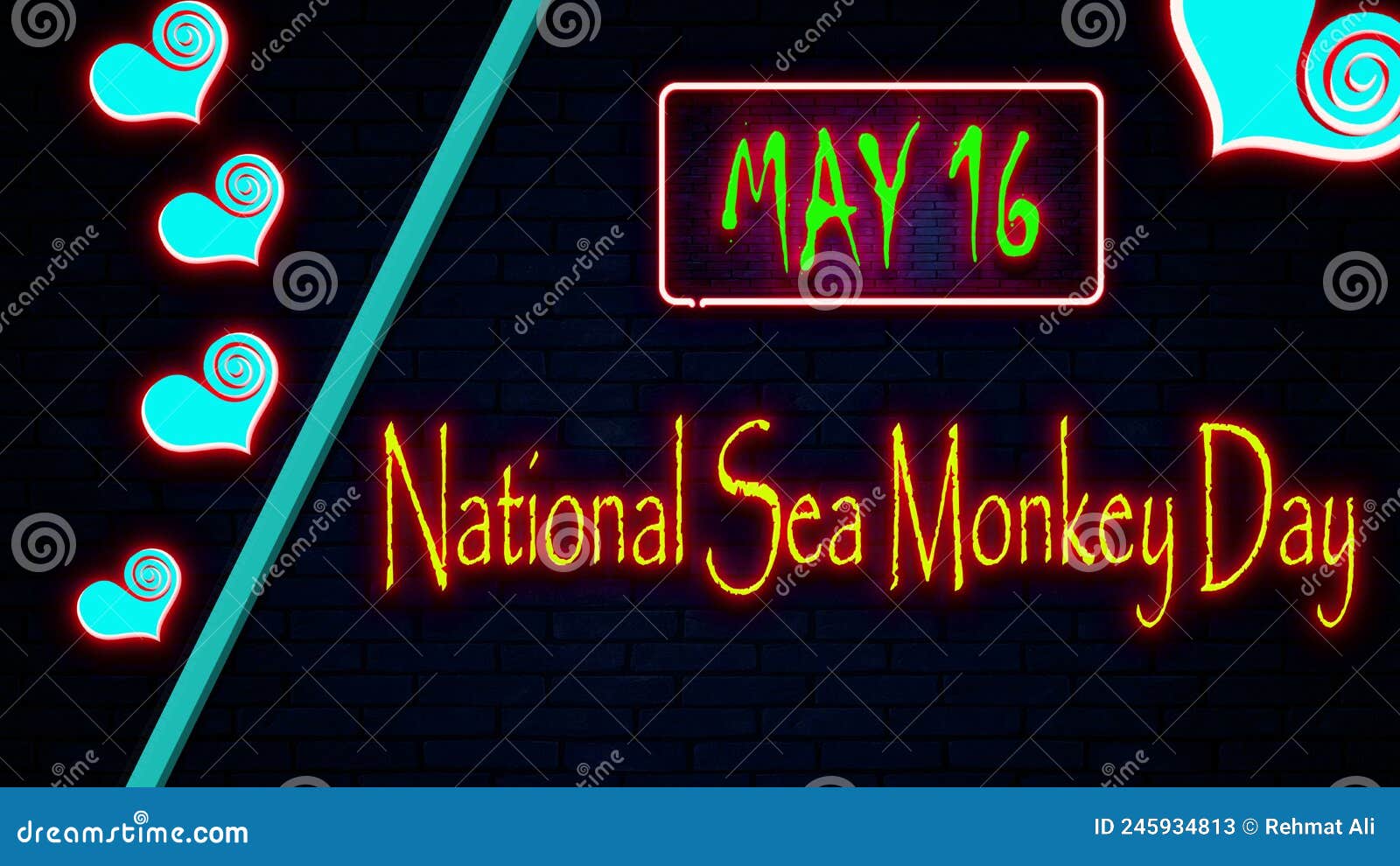 16 May, National Sea Monkey Day, Neon Text Effect on Bricks Background