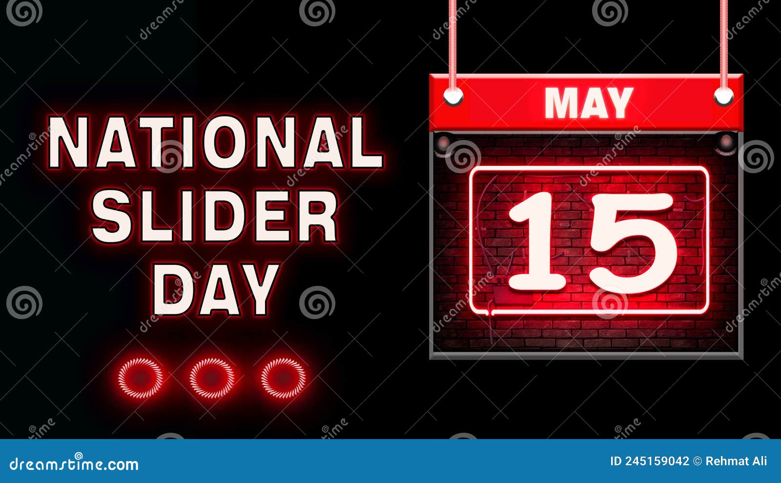 15 May, National Slider Day, Neon Text Effect on Black Background Stock