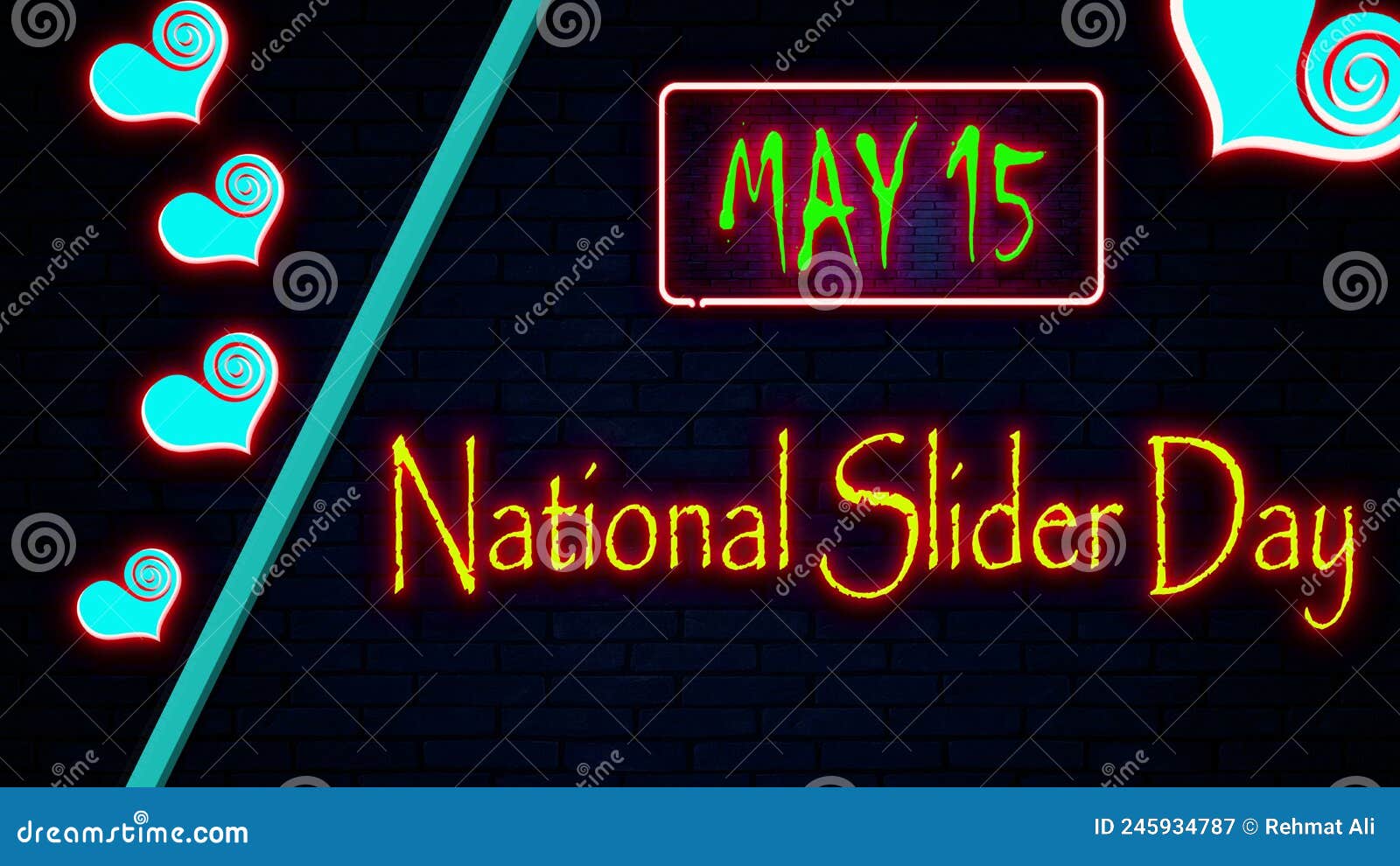 15 May, National Slider Day, Neon Text Effect on Bricks Background