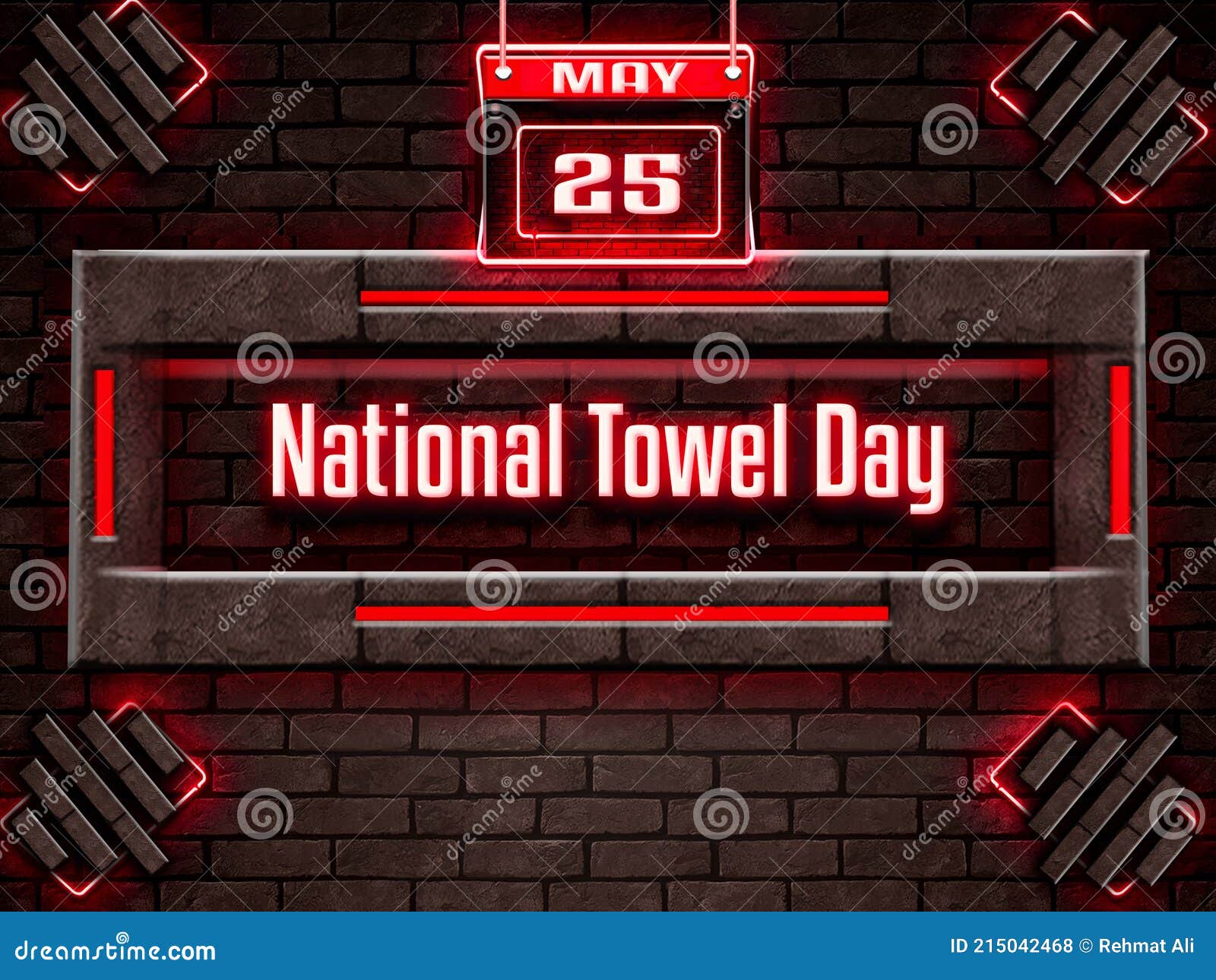 25 May, National Towel Day, Neon Text Effect on Bricks Background Stock