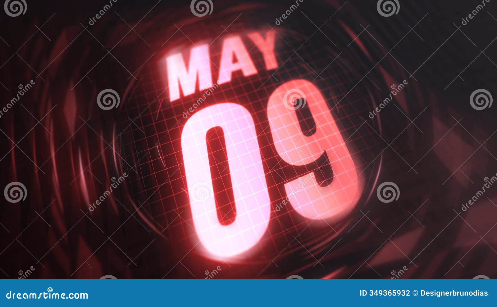 may 9st, hud calendar with neon red sign in 4k.