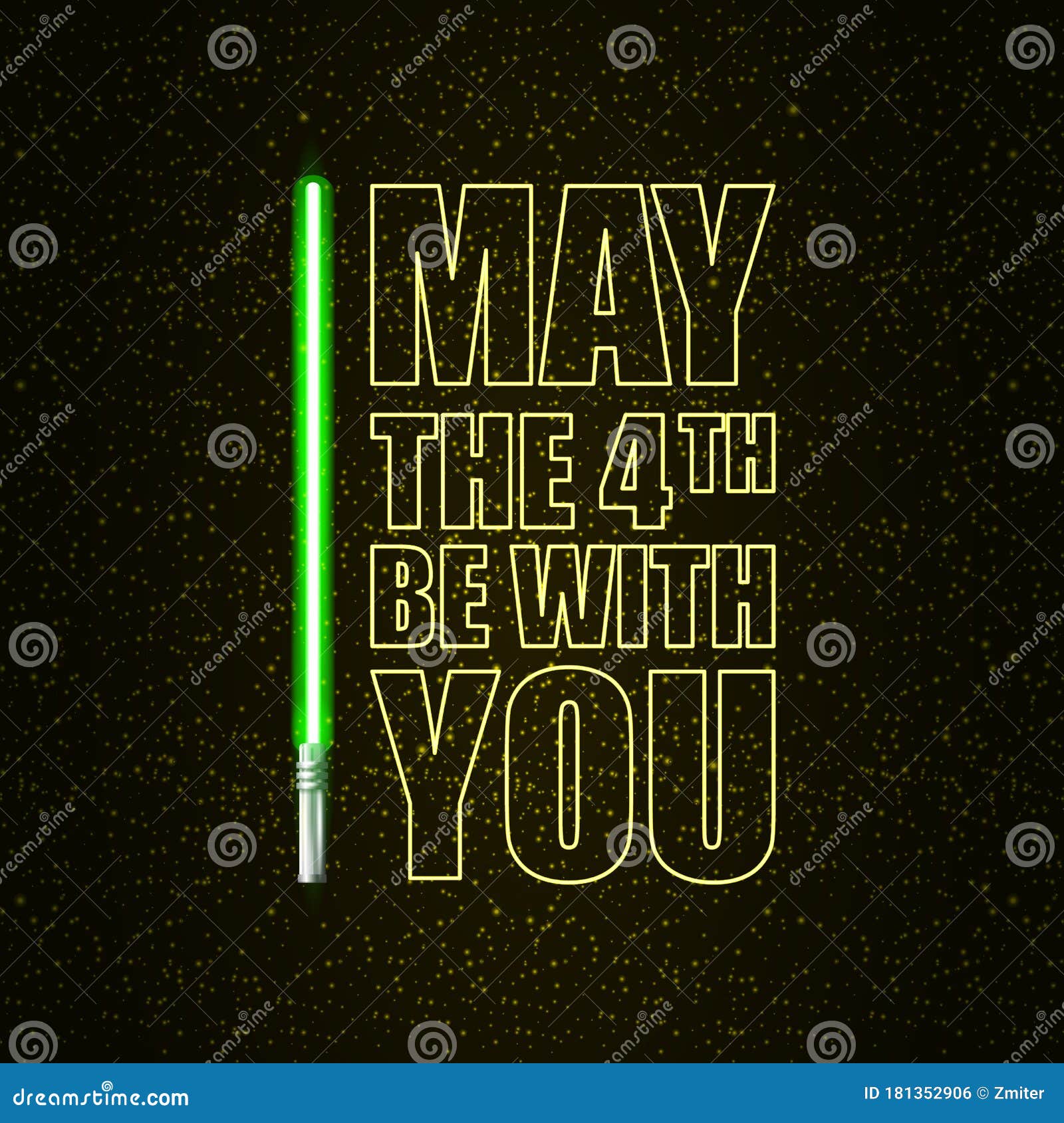 May the 4th Be with You Greeting Vector Illustration with Neon Glowing