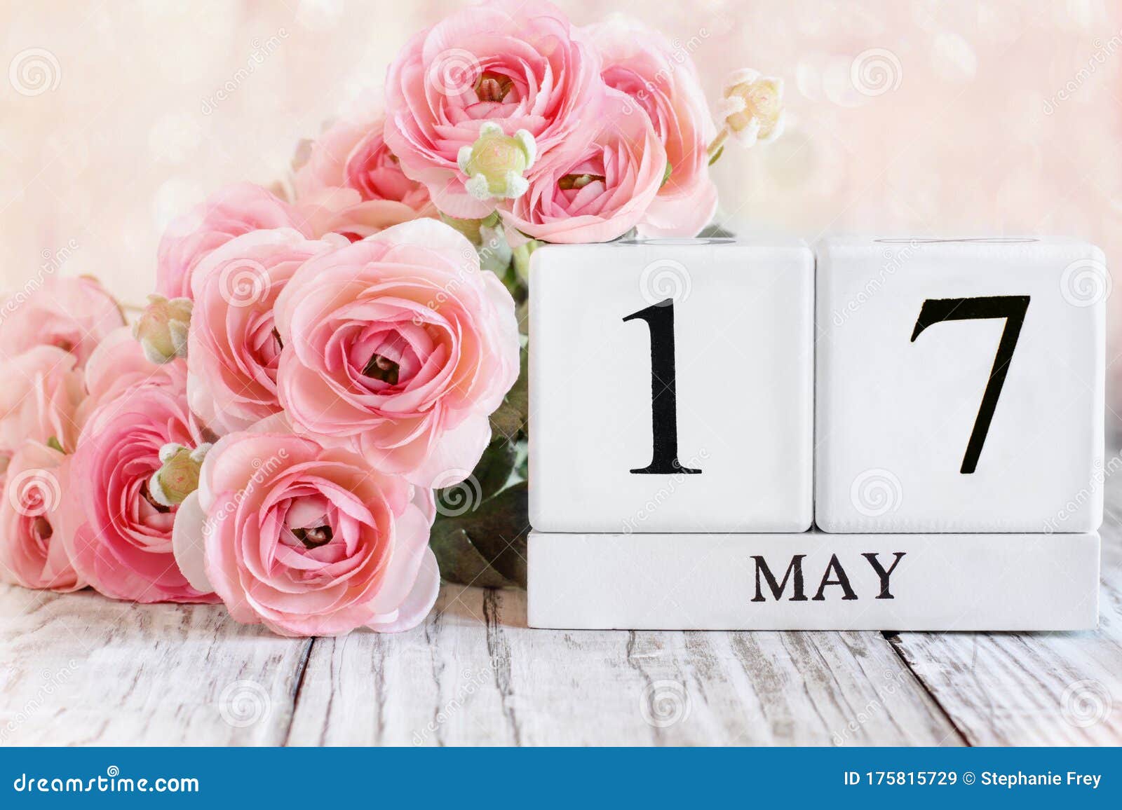 May 17th Calendar With Pink Ranunculus Stock Image Image of bunch